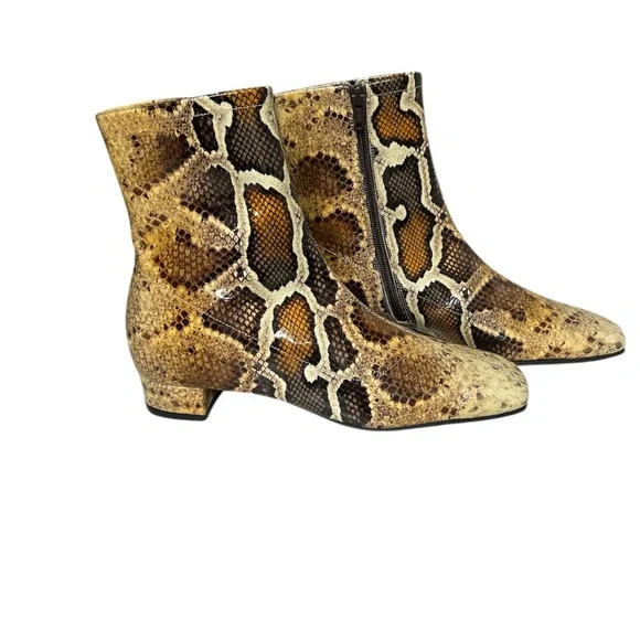 BY FAR NEW Leather Shimmer Snakeskin Ankle Boots Size 37 - Picture 1 of 5